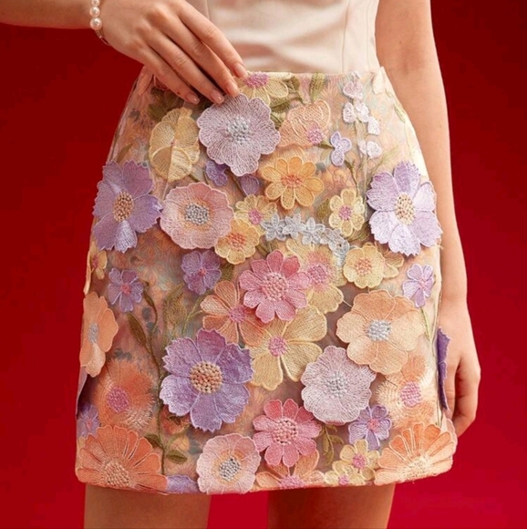 FLORAL EMBROIDERY ZIP SIDE SKIRT - Picture 1 of 4